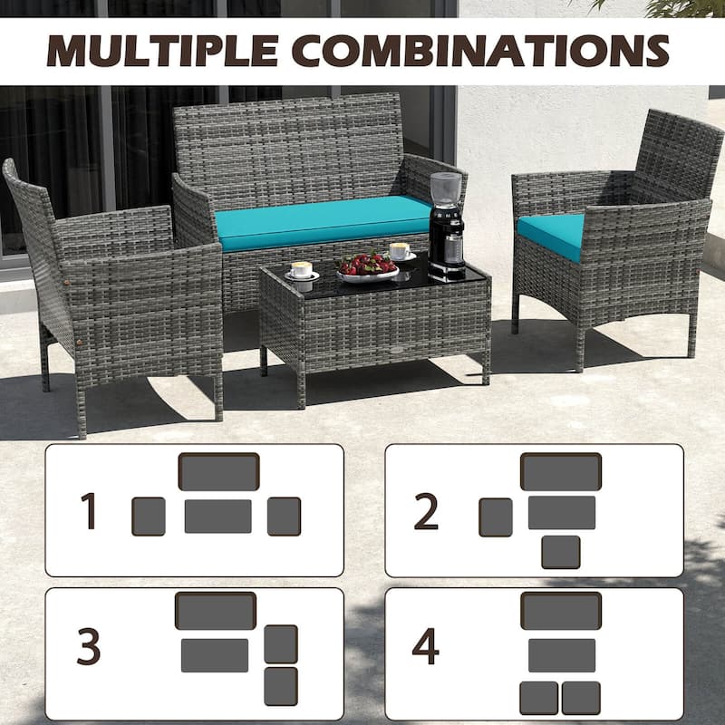 Costway 8 PCS Patio Furniture Set with Washable Cushions and Tempered - 8 PCS