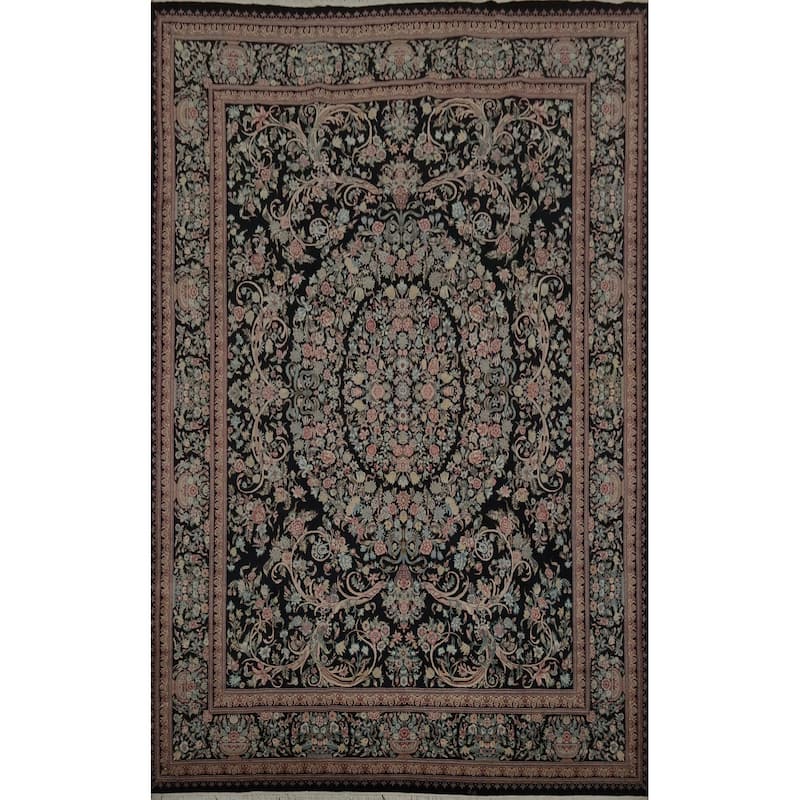 Hand Knotted Oriental 100% Wool Carpet Traditional Floral Black Aubusson Area Rug - 12' 4'' X 9' 0''