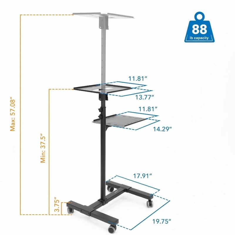 Mount-It! Mobile Projector Stand, Rolling Height Adjustable Laptop and Projector Presentation Cart and Trolley, Black