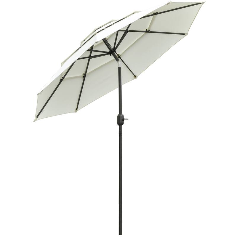 9FT 3-Tier Patio Umbrella with Crank & Tilt, Beige Outdoor Market Umbrella for Deck, Backyard, Lawn - Beige
