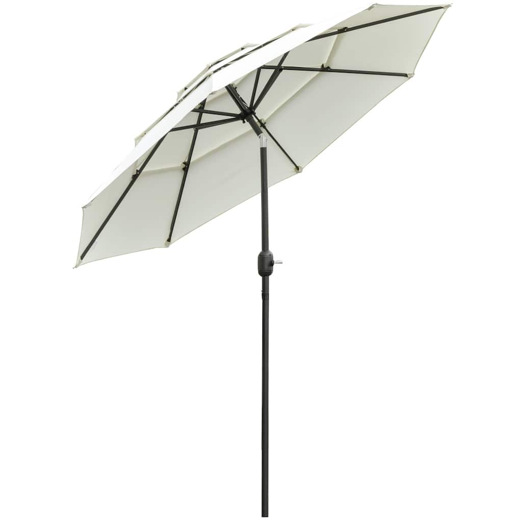 9FT 3-Tier Patio Umbrella with Crank & Tilt, Beige Outdoor Market Umbrella for Deck, Backyard, Lawn