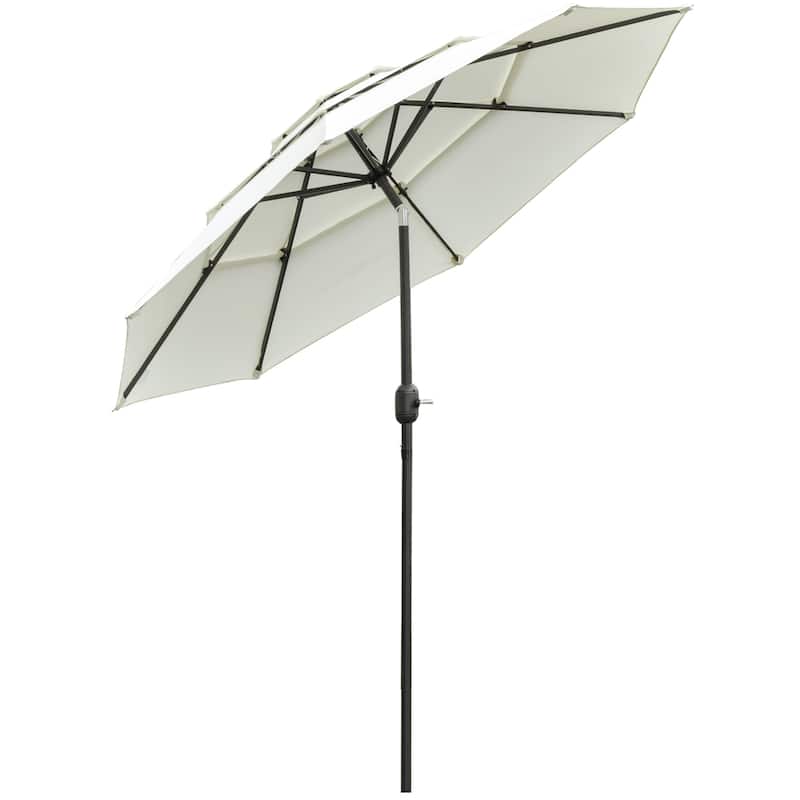 9FT 3 Tiers Patio Umbrella Outdoor Market Umbrella with Crank, Push Button Tilt for Deck, Backyard and Lawn - Beige