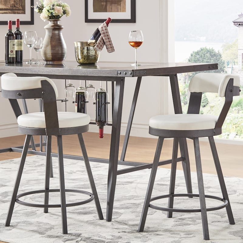 Harley Faux Leather Graphite Grey Metal Swivel Stools (Set of 2) by iNSPIRE Q Modern