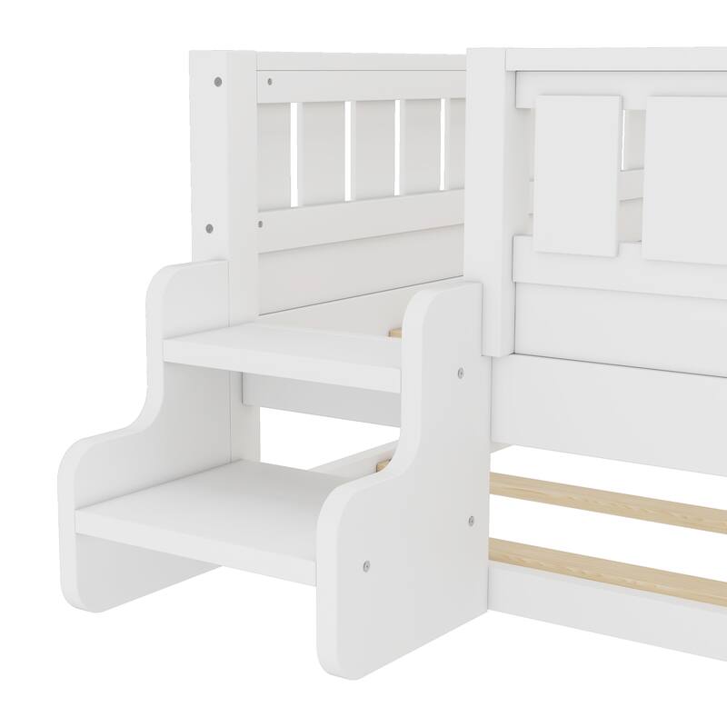 Twin with Built-in Bookshelves and Small Staircase, High-Quality Safety Rails, and Trundle
