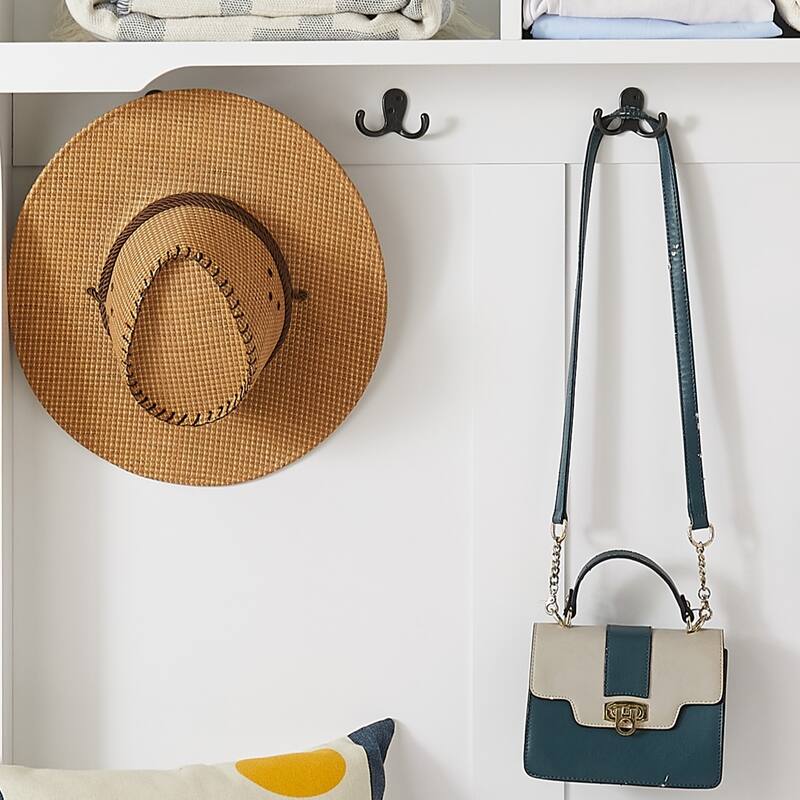 Modern Hall Tree Coat Rack with Shoe Rack Bench, Coat Hooks and Open Shelves, for Entryway Storage, White