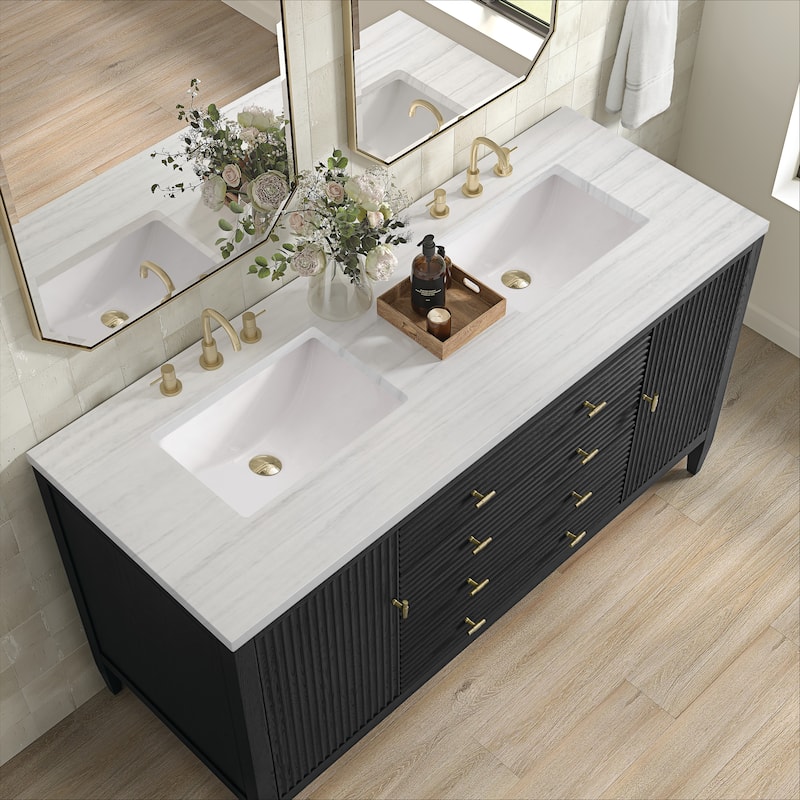 James Martin Vanities Myrrin 60" Double Vanity, Carbon Oak - Arctic Fall