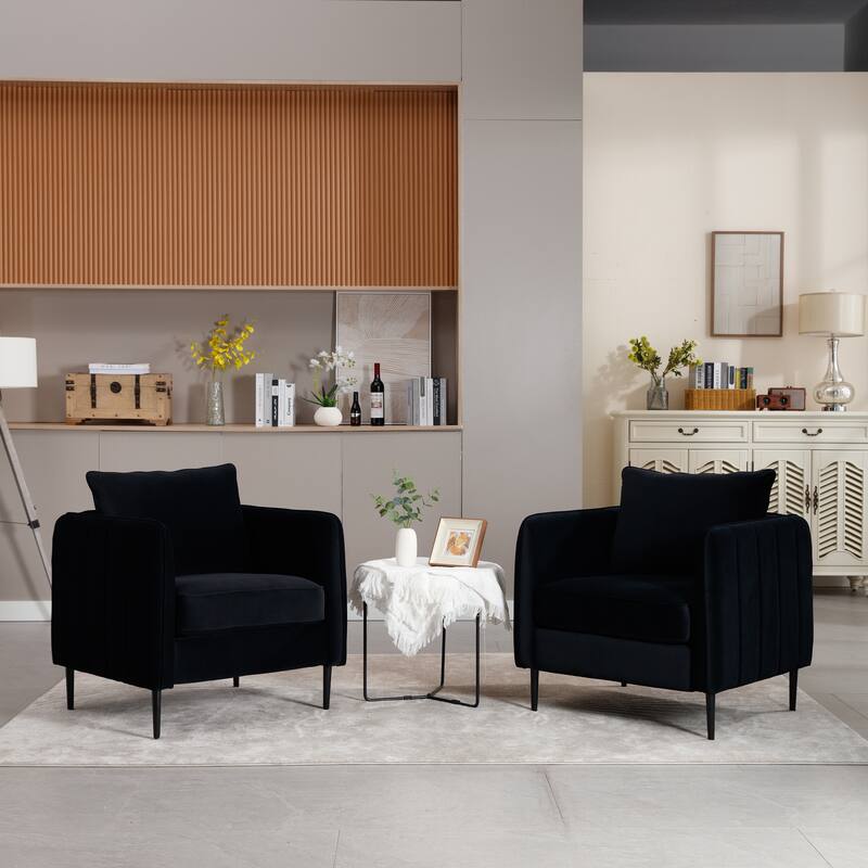 Accent Chair for Living Room, Velvet Comfy Single Sofa Chair Mid-Century Modern Armchair with 1 Pillow and Metal Legs