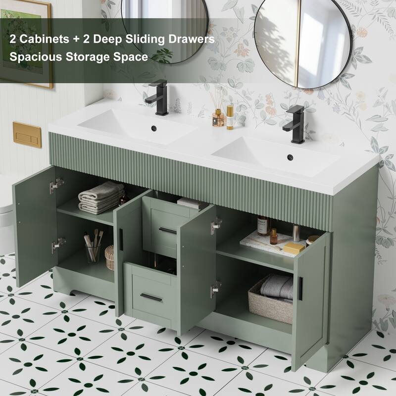 Wavy Line 30"/36"/48" Bathroom Vanity Set with Sink & Faucet