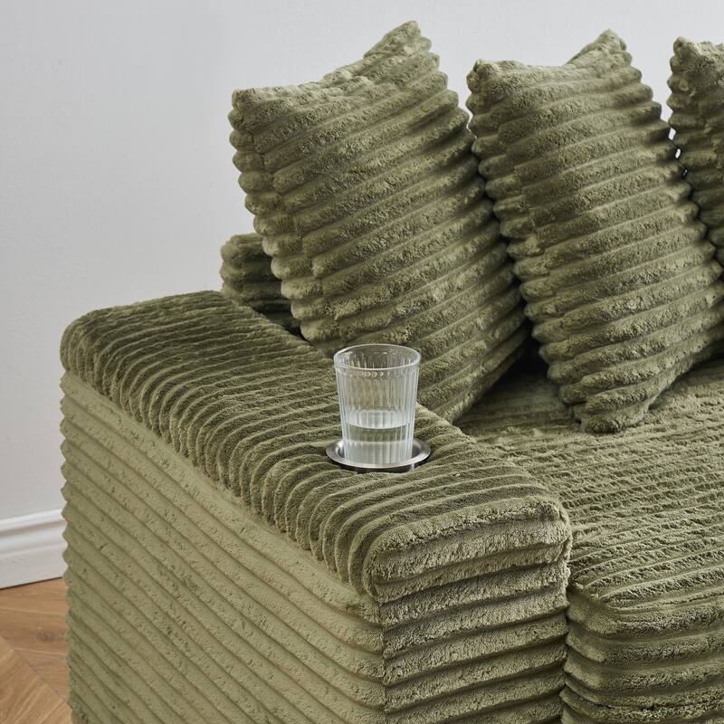 111.4-inch Green Corduroy L-Shaped Sofa with Storage Armrests and Reversible Chaise Lounge