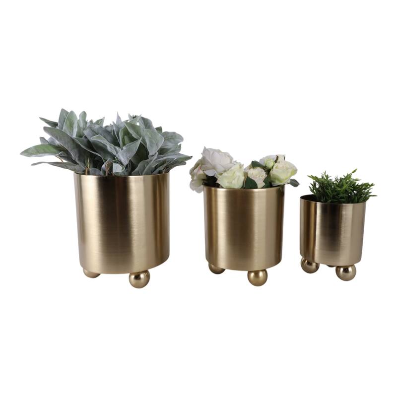 Modern Metal Planters with Spherical Legs and Sleek Dual-Tone Design, Set of 3 - 10.5" x 10.5" x 12.75"