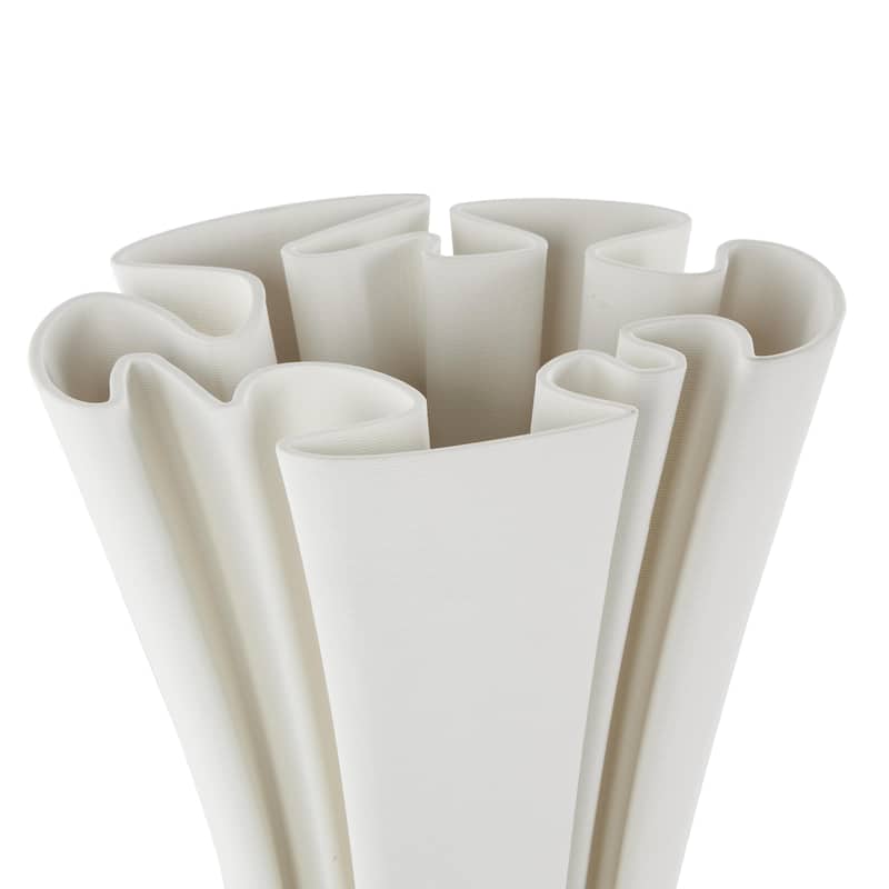 Ceramic Abstract Ribbed Dimensional Folded Decorative Vase with Curvy Rim - White - Roche River Decor