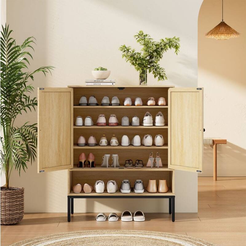 Boho Natural Rattan Double Door Shoe Cabinet