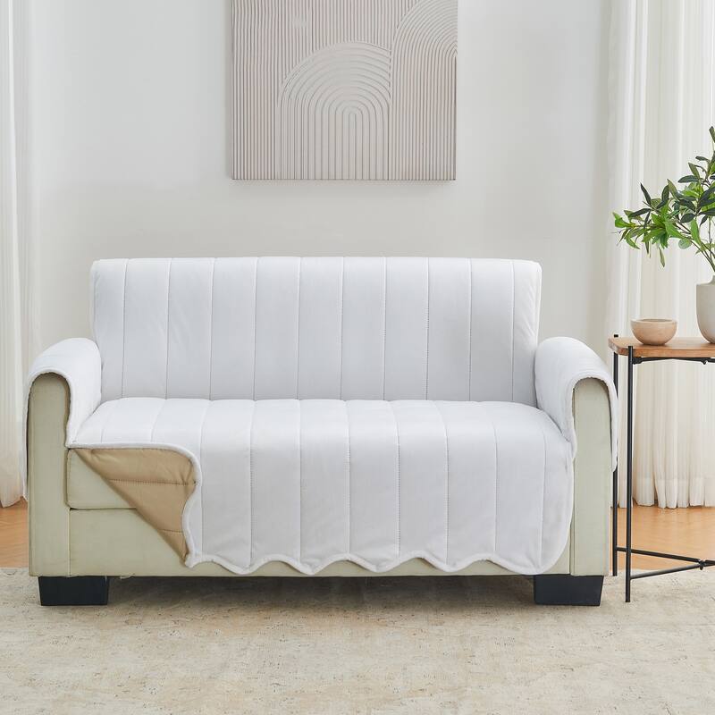 Velvet Loveseat Cover Pet Furniture Protector - White