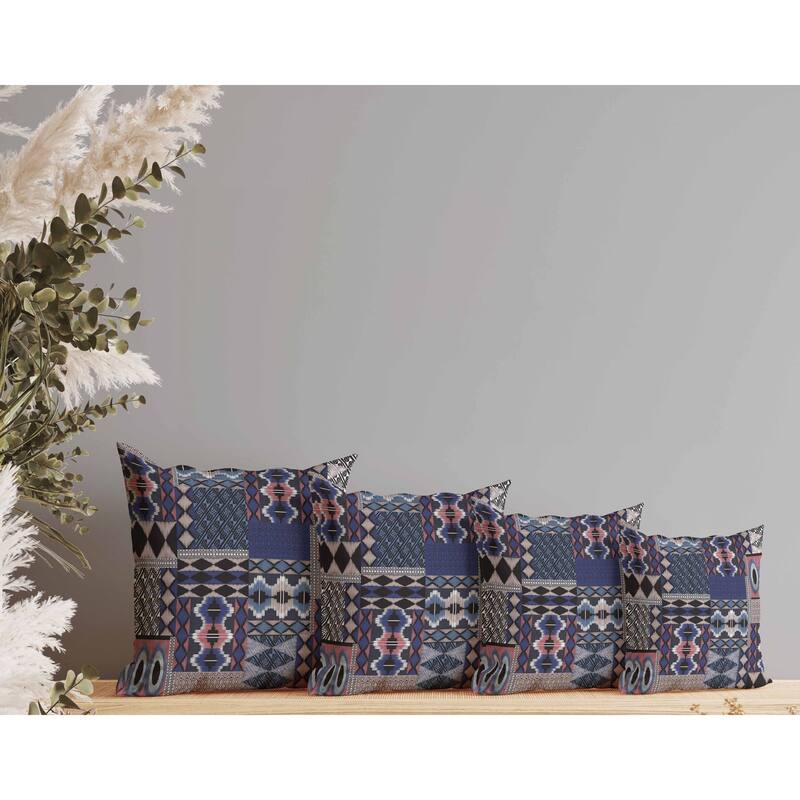 Patched Perfection Indoor/Outdoor Reversible Throw Pillow Blue and Rose