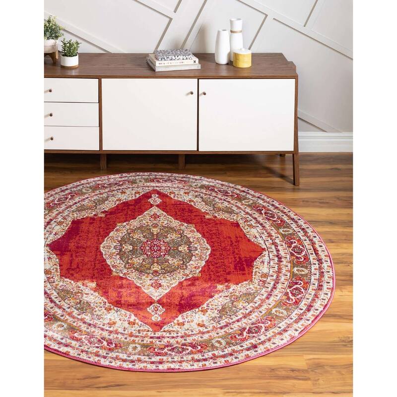 Traditional Samana Collection Area Rug - 8'4" Round - Red
