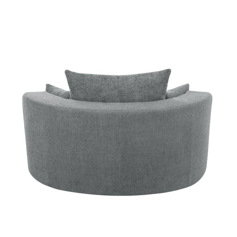Chenille Accent Barrel Chair Lounge Chair, Round Sofa Chair Armchair with 360-Degree Swivel Base and 3 Removable Pillows