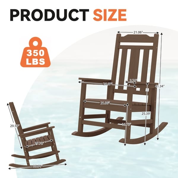 dimension image slide 1 of 20, Outdoor Patio HDPE Rocking Chiar, Extra Wide Seat & Backrest