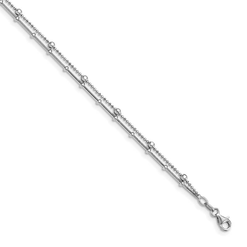 Curata 925 Sterling Silver Polished Fancy Lobster Closure Double Strand With .5inch Ext. Anklet 9 Inch