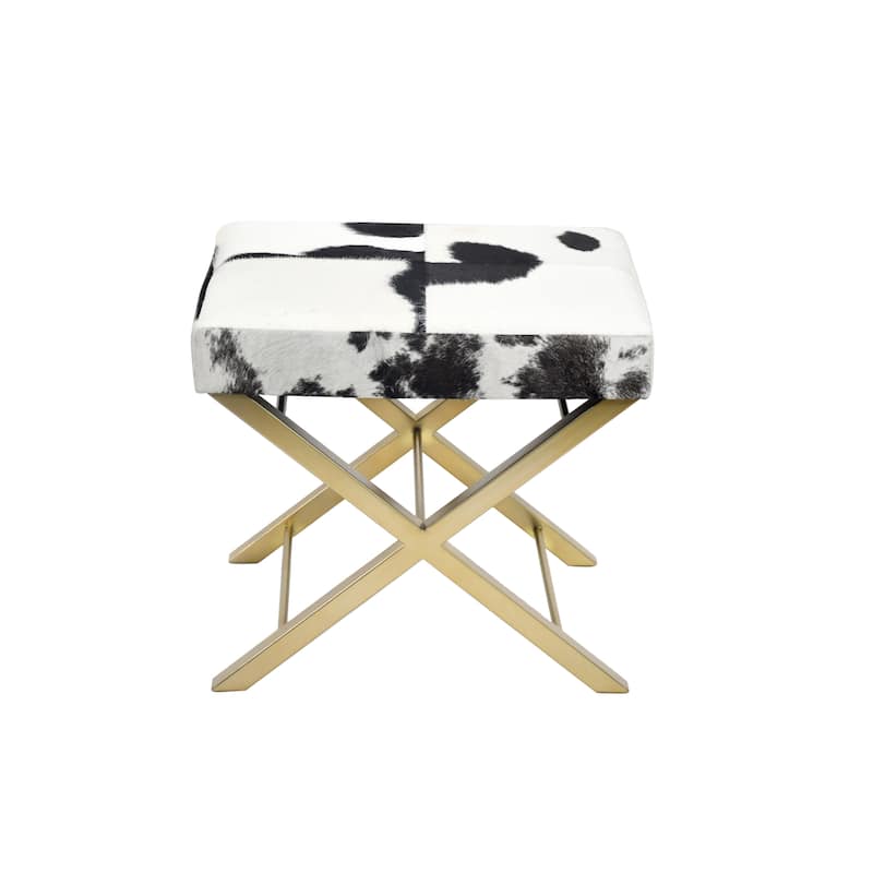 Gold Stainless Steel Ottoman Chair with Black and White Hairline Leather