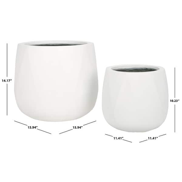 dimension image slide 1 of 4, SAFAVIEH Outdoor Kane Cement Ficonstone Planter Pot (Set of 2) - 16Wx16Dx14