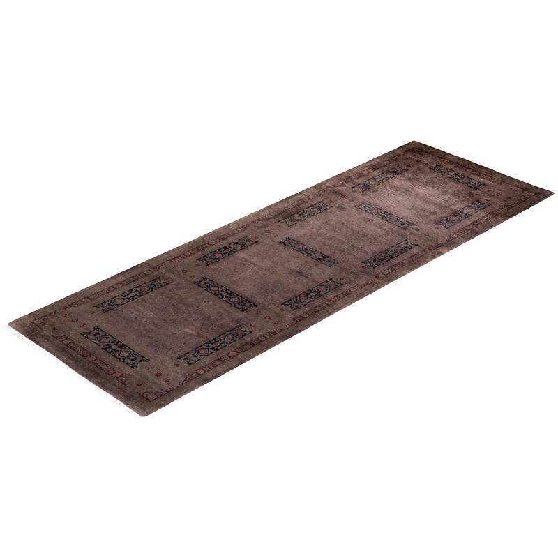 Overton Hand Knotted Wool Vintage Inspired Modern Contemporary Overdyed Brown Runner Rug - 3' 0" x 8' 10"