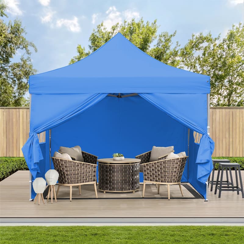 Zenova 10'x10' Pop up Canopy Tents with 4 Sidewalls Portable Folding Gazebo Tent - Blue