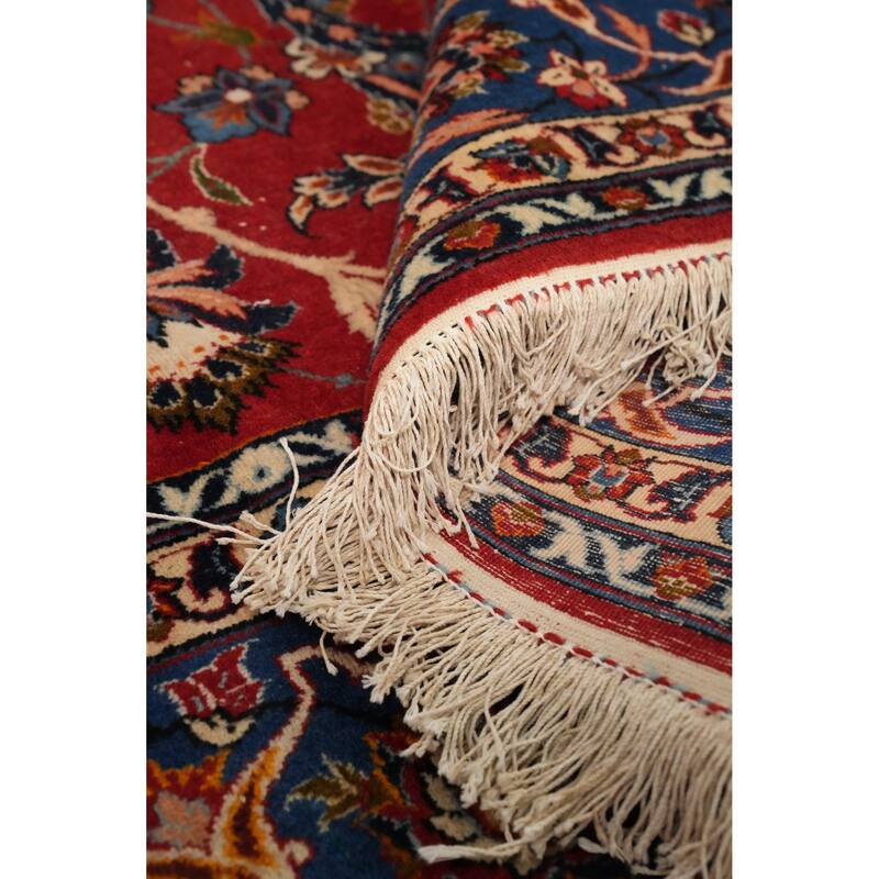 Hand Knotted Oriental 100% Wool Carpet Traditional Floral Red Isfahan Area Rug - 9' 9'' X 7' 6''