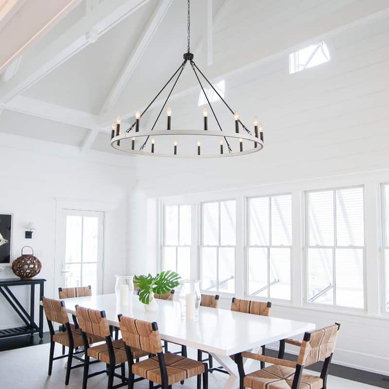 Vyolette 16-Light 47 in. Large Modern Farmhouse Candle Wagon Wheel Chandelier for Living Room
