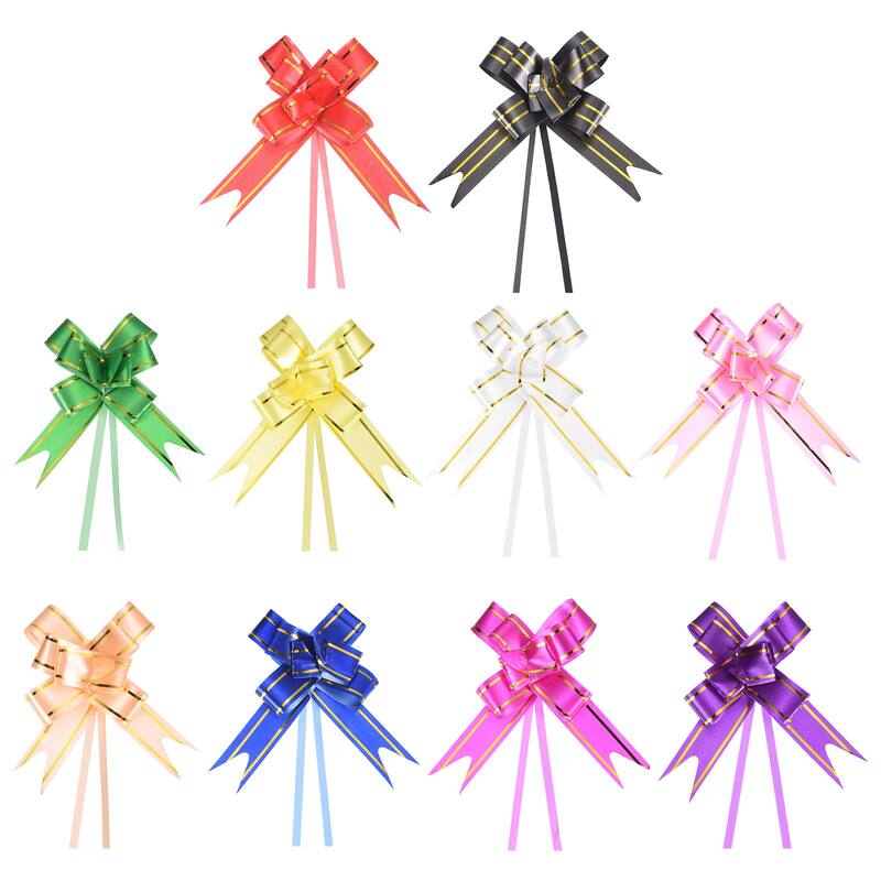 200Pcs 3.3inch Pull Bows Gift Wrapping Pull Bow Gold Thread Style 10 Colors - Multicolor