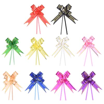 200Pcs 3.3inch Pull Bows Gift Wrapping Pull Bow Gold Thread Style 10 Colors - Multicolor