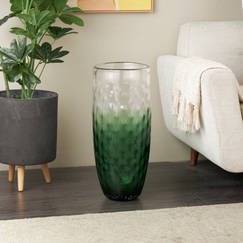 Green Glass Handmade Ombre Vase - Green - 10"W, 24"H