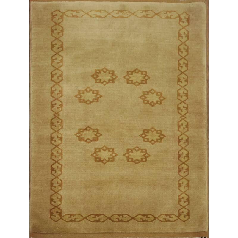 Hand Knotted Oriental 100% Wool Carpet Tribal Geometric Yellow & Gold Gabbeh Area Rug - 4' 8'' X 3' 6''