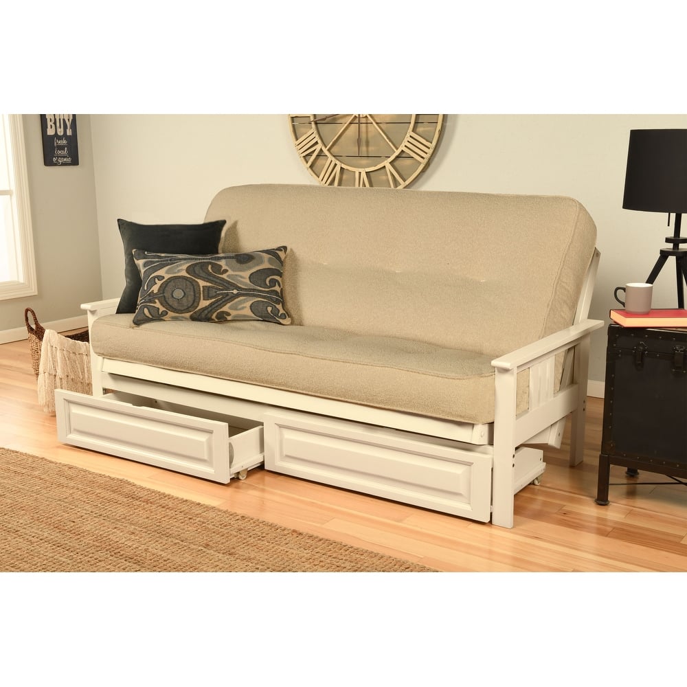 Somette Beli Mont Antique White Full-size Storage Futon Set with Mattress