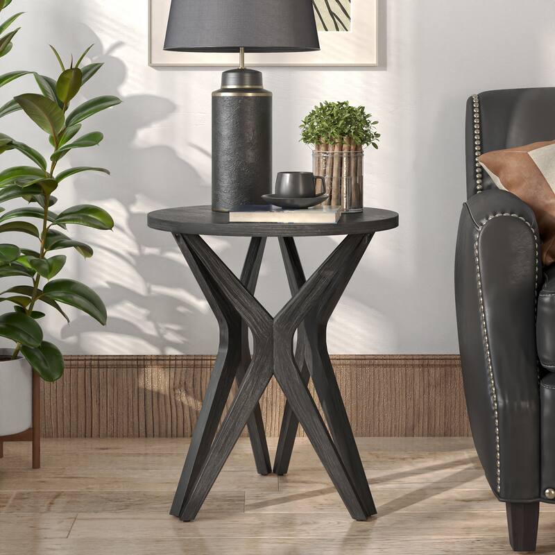 COZAYH Pedestal Farmhouse End Table, Distressed Top with Base for Modern Farmhouse, Boho Decor, Round - Tripod - Dark