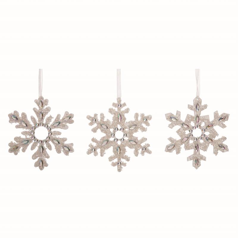 Transpac Wood White Christmas Snowflake Ornaments Set of 3