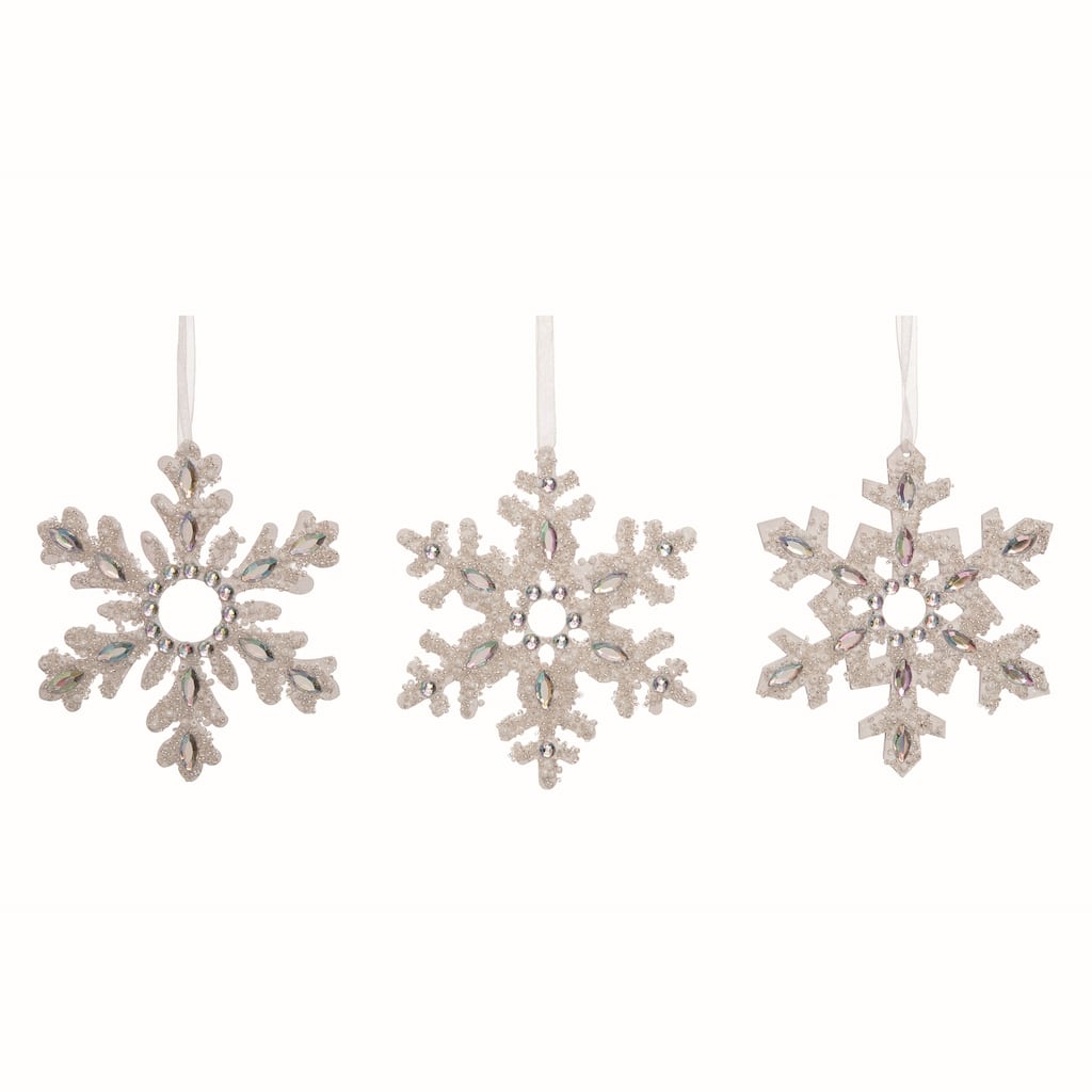 Transpac Wood White Christmas Snowflake Ornaments Set of 3