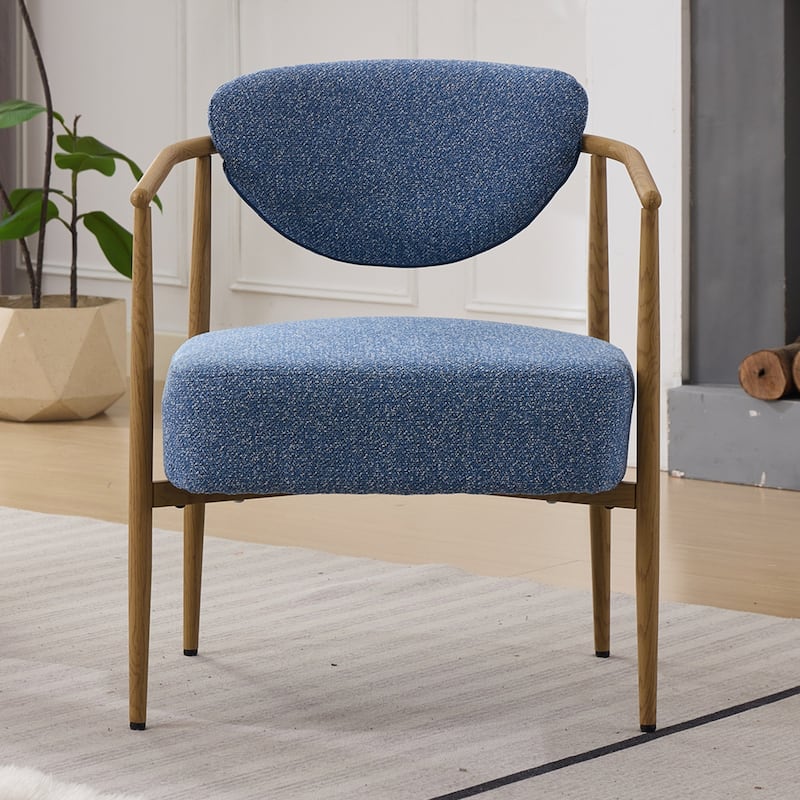 Anmytek Mid Century Modern Accent Chair Blue Fabric Wood Legs Reading Nook Living Room