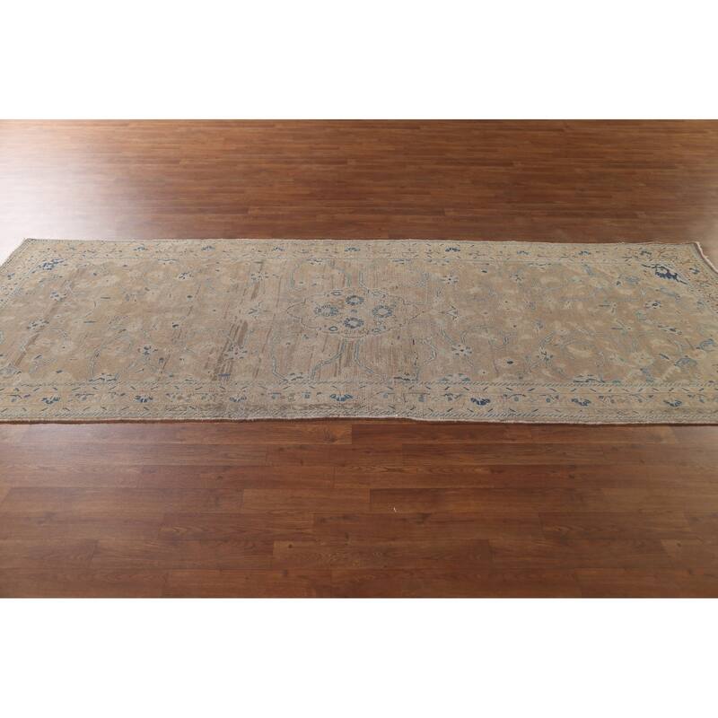 Distressed Mahal Persian Vintage Runner Rug Handmade Wool Carpet - 3'10" x 10'3"
