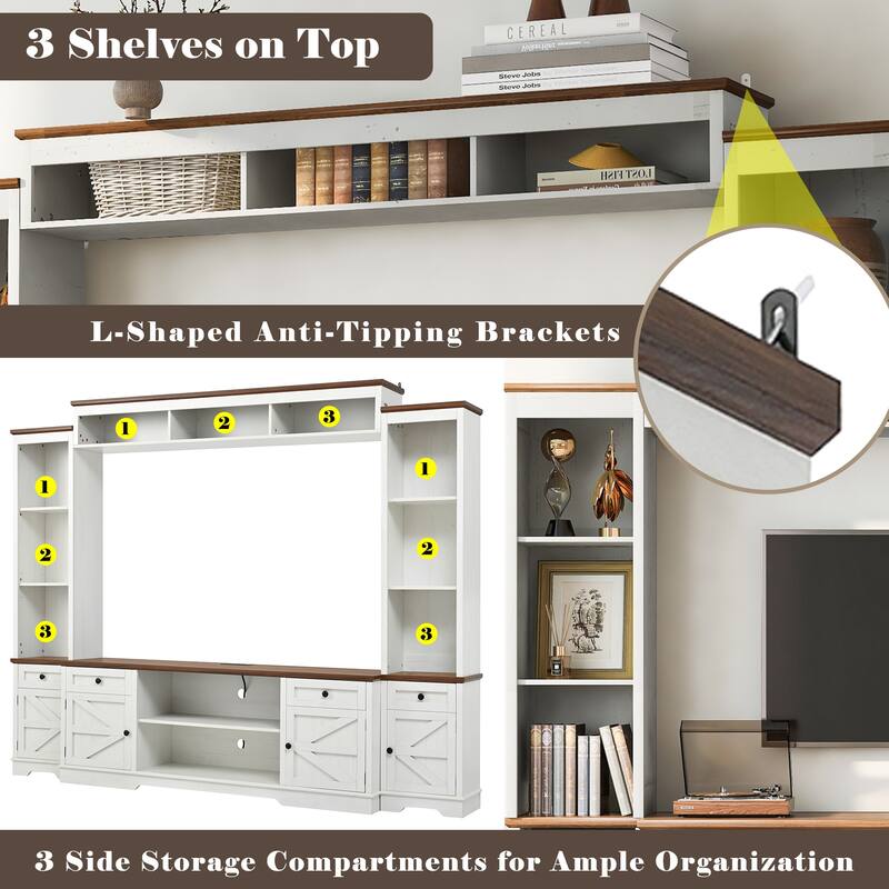 Modern 98.8" W Wall Unit Entertainment Center with Bookshelves for TVs up to 80"