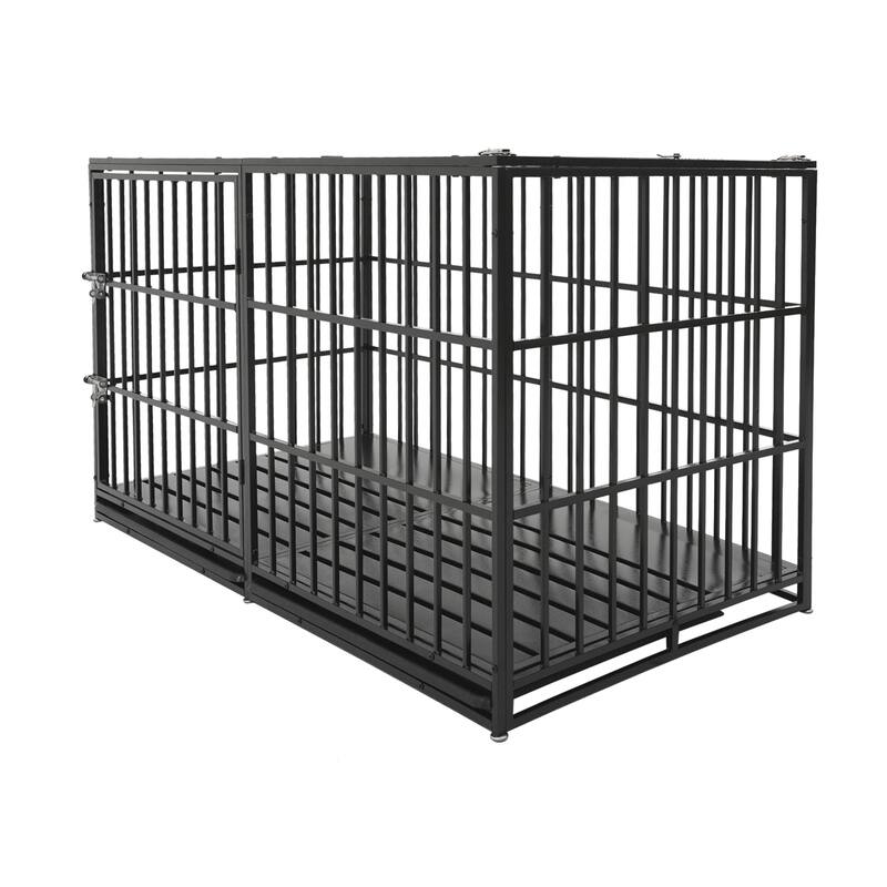 Extra Large Heavy Duty Dog Crate, Steel Escape Proof Kennel for Large Dogs, Double Door Impact Dog Crates with Removable Tray