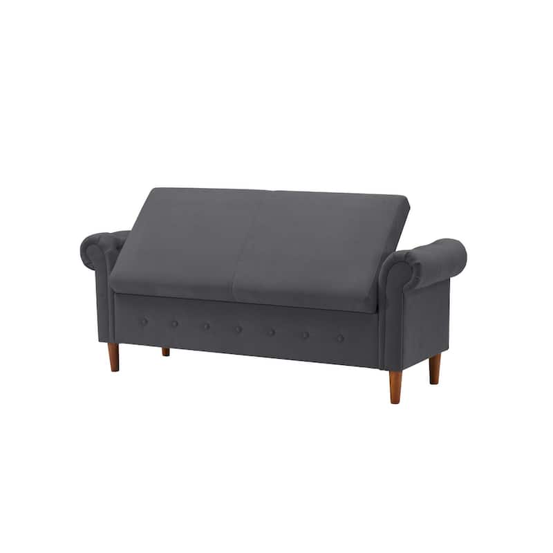 Storage Ottoman Bench with Safety Hinge, Upholstered Storage Bench with Seating for Living Room