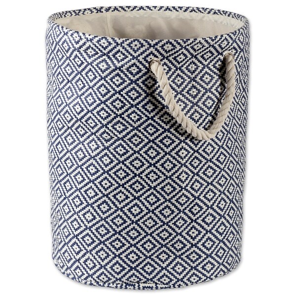 20" Nautical Blue and Ivory Large Round Bin with Rope Handles - N/A