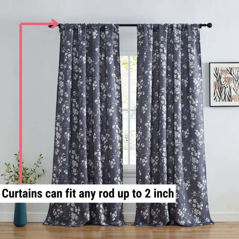 HLC.me Ashley Floral Patterned Light Blocking Curtain Rod Pocket Pole Top Panels - Set of 2