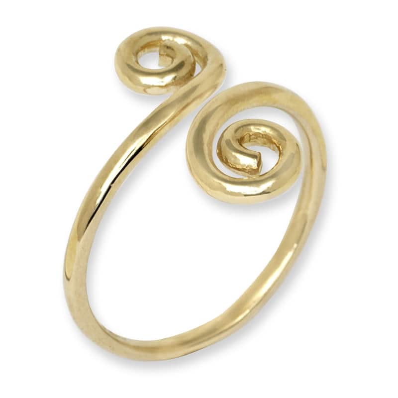 14k Yellow Gold Art Deco Spiral Bypass Adjustable Toe Ring - Orange
