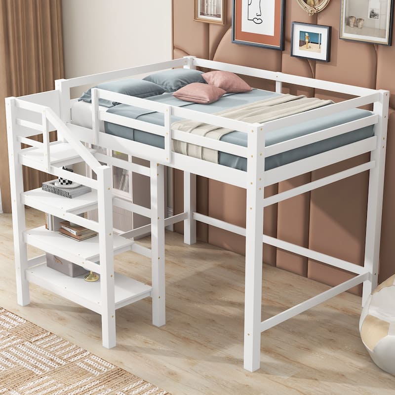 Space-Saving Full Loft Bed with Built-In Storage and Stairs, Ideal for Bedrooms