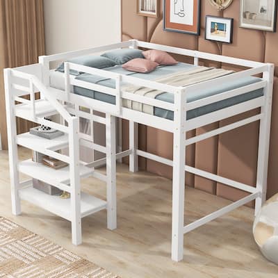 Space-Saving Full Loft Bed with Built-In Storage and Stairs, Ideal for Bedrooms
