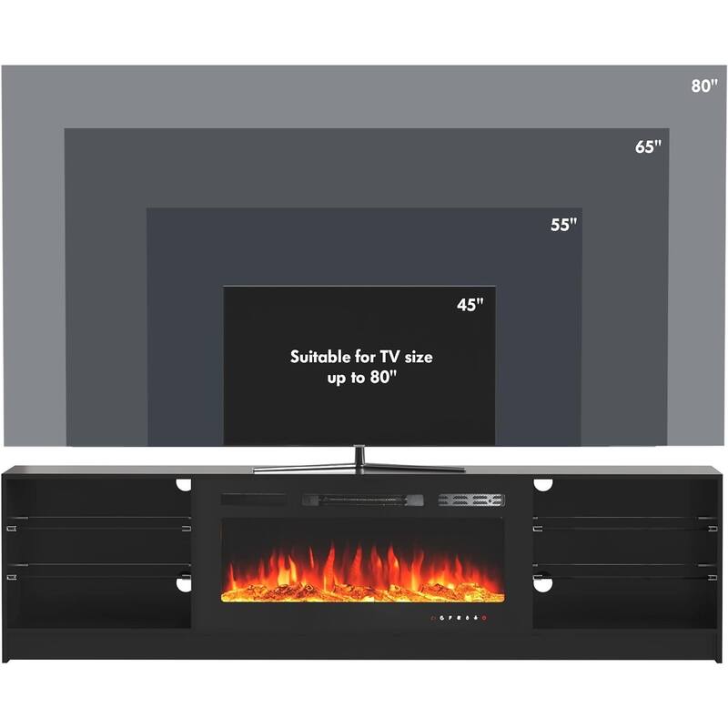 EROMMY 79" Fireplace TV Stand with 40" Electric Fireplace, Entertainment Center with Adjustable Glass Shelves