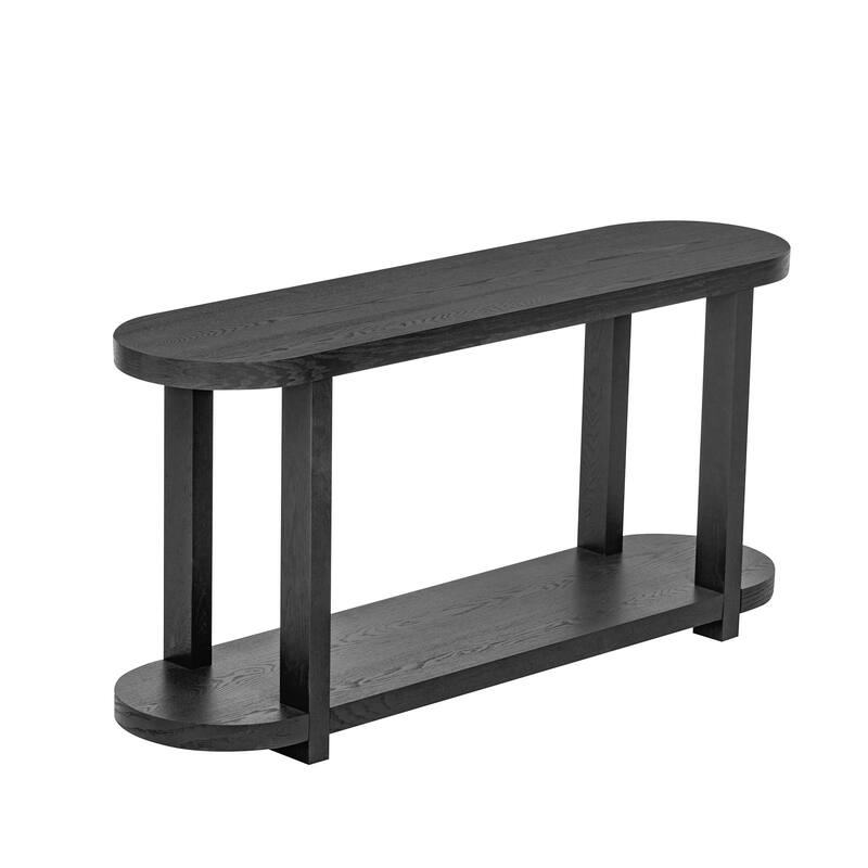 63" Oval Console Table with Ash Veneer, Sleek Design