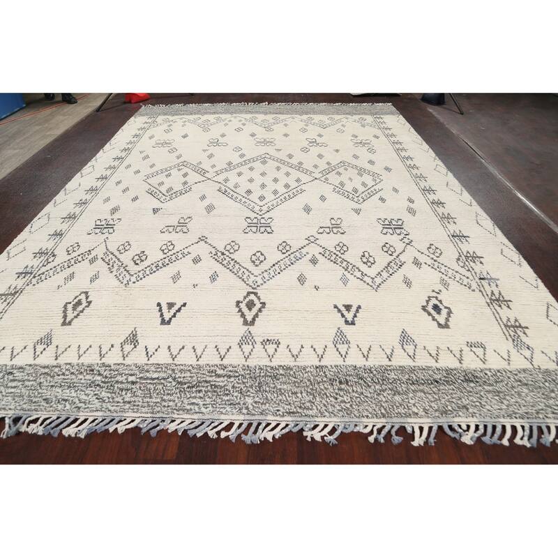 Geometric Oriental Moroccan Area Rug Hand-knotted Wool Carpet - 9'1" x 12'2"