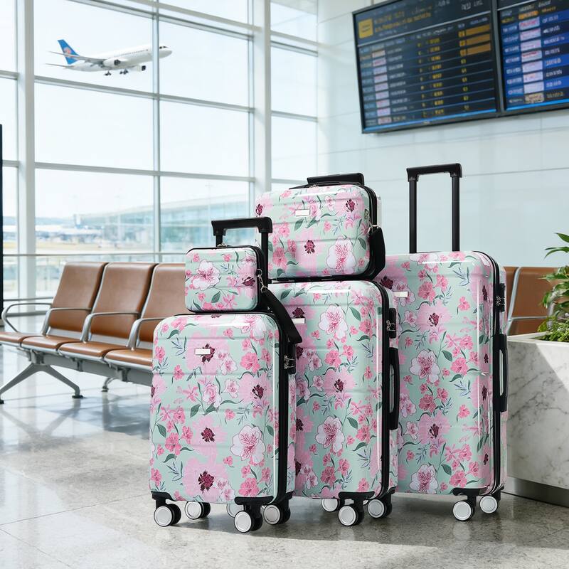Luggage Sets New Model PC 5pcs, Hardside Lightweight Durable 20IN 24IN 28IN Suitcases with 8" 14" Cases with Lock Spinner Wheels